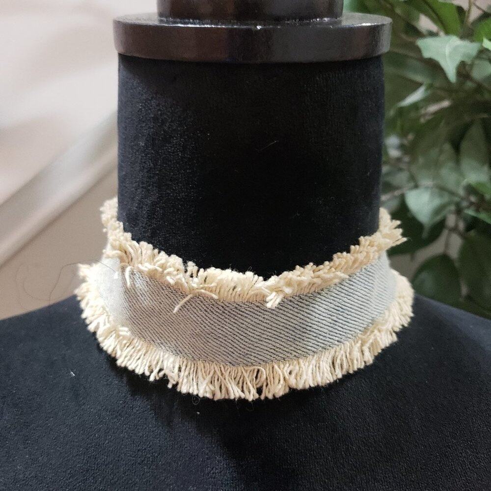 Women's Blue & White Fashion Denim Collar Necklace with Lobster Necklace - Picture 1 of 6